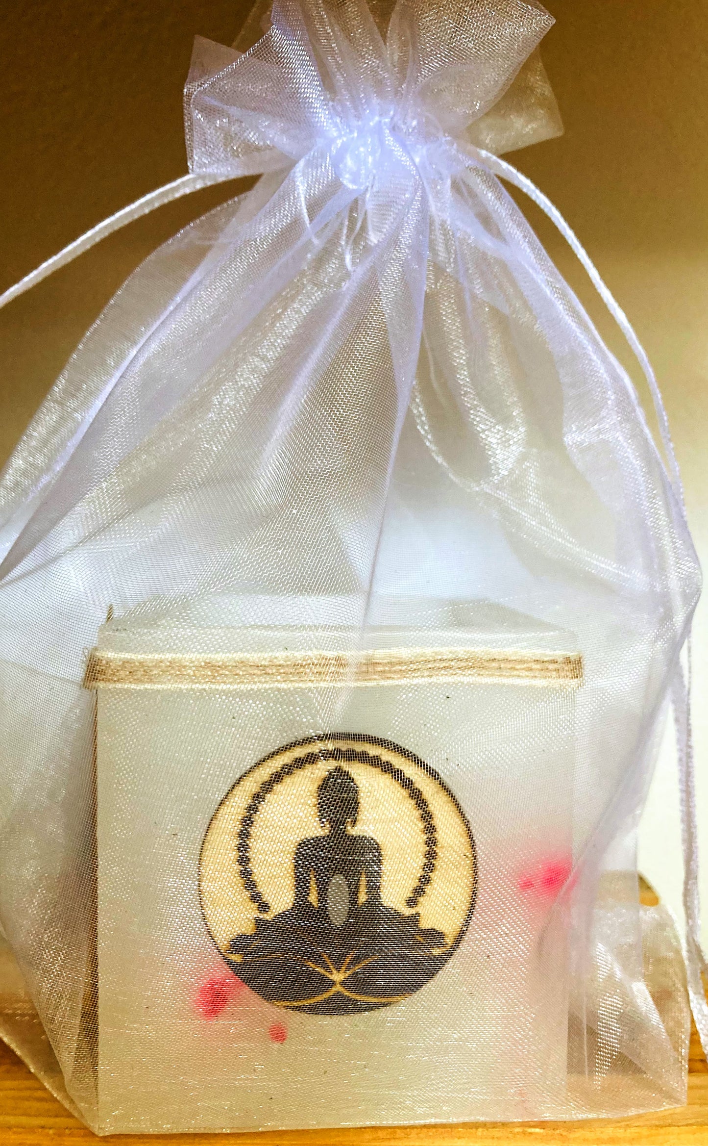 Fanal de cera / vela hueca -  con Flores Secas y Buda de Madera, Aroma Floral