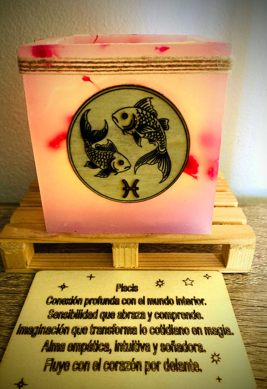 Vela hueca /fanal de cera con signo zodiaco - Piscis