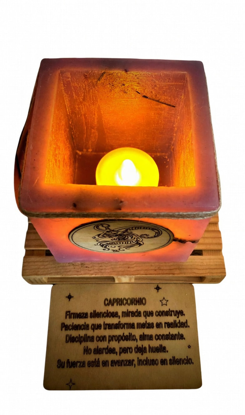 vela hueca sin llama con signo del zodiaco- Capriconio -LED