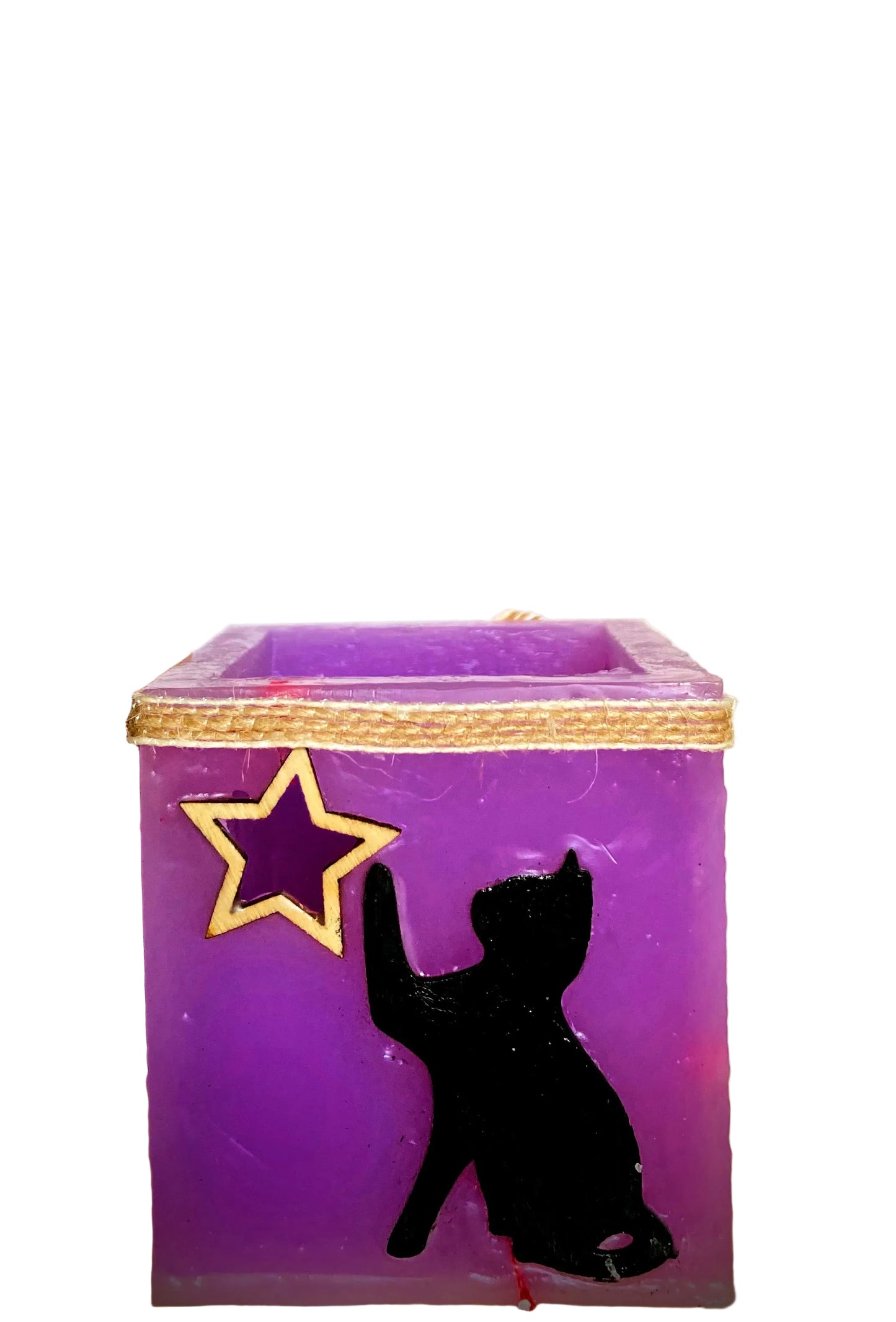 vela co gato de madera, hecha a mano, vela hueca, lilinnight