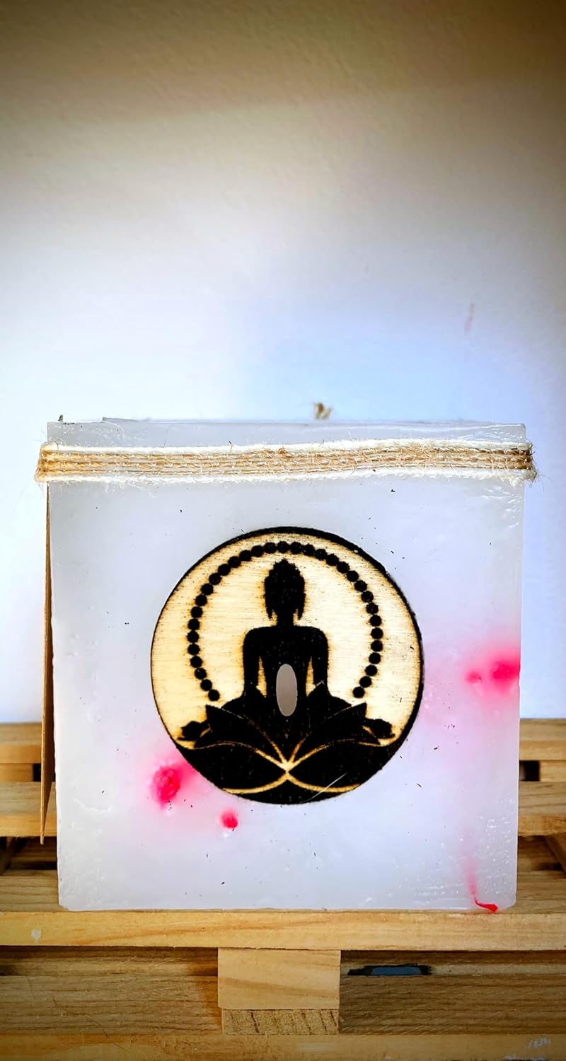 Fanal de cera / vela hueca -  con Flores Secas y Buda de Madera, Aroma Floral