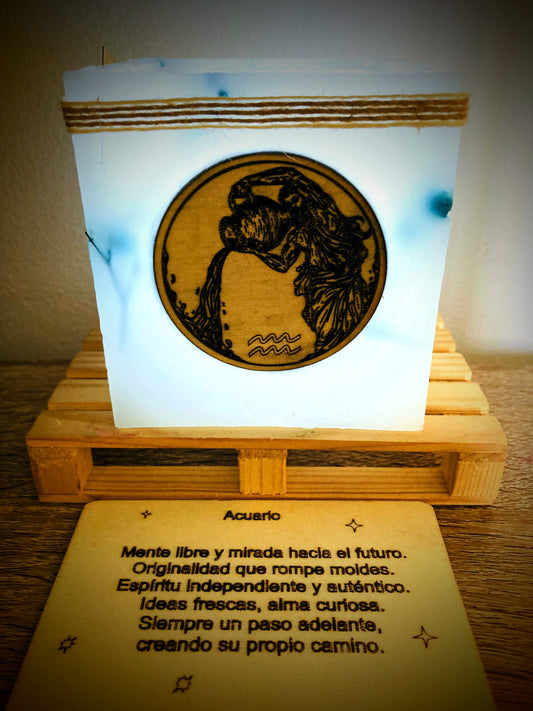Fanal de cera / vela hueca con signo del zodiaco- Acuario