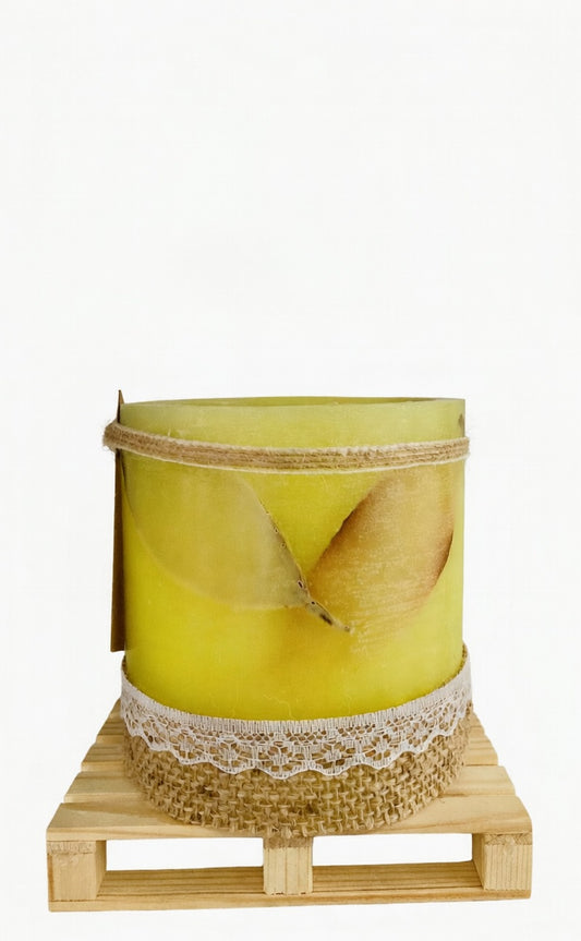 Fanal de Cera/vela hueca Artesanal Lilinnight – Aroma a Limon (Hojas y cinta de yute)