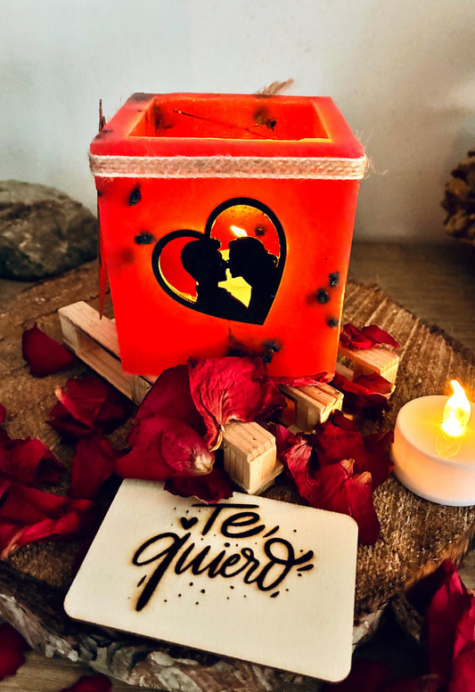 Vela Hueca sin Llama con Corazón y Pareja | Luz LED