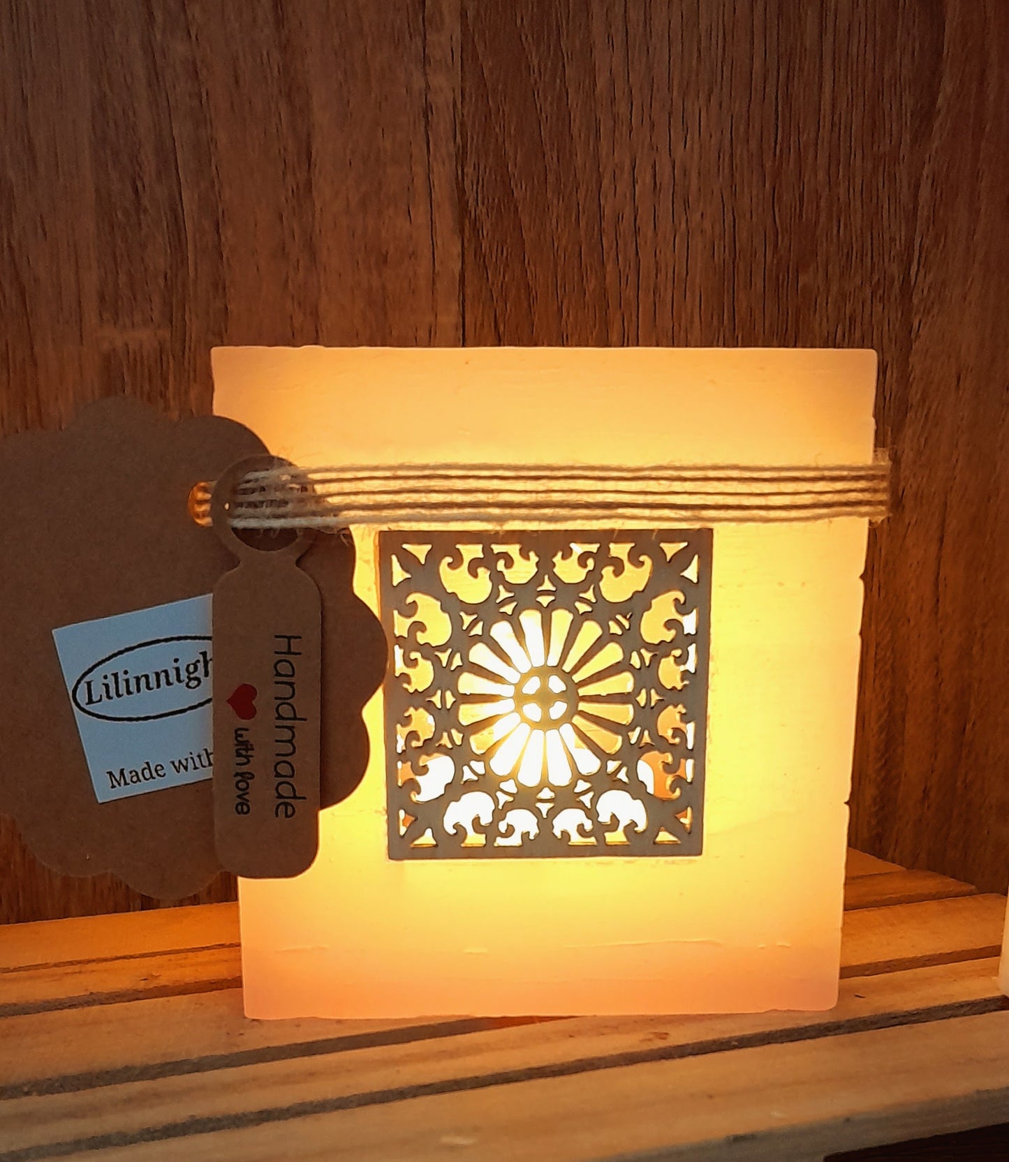Fanal de cera/Vela hueca aromática con aplique de madera compatible con LED o vela de té
