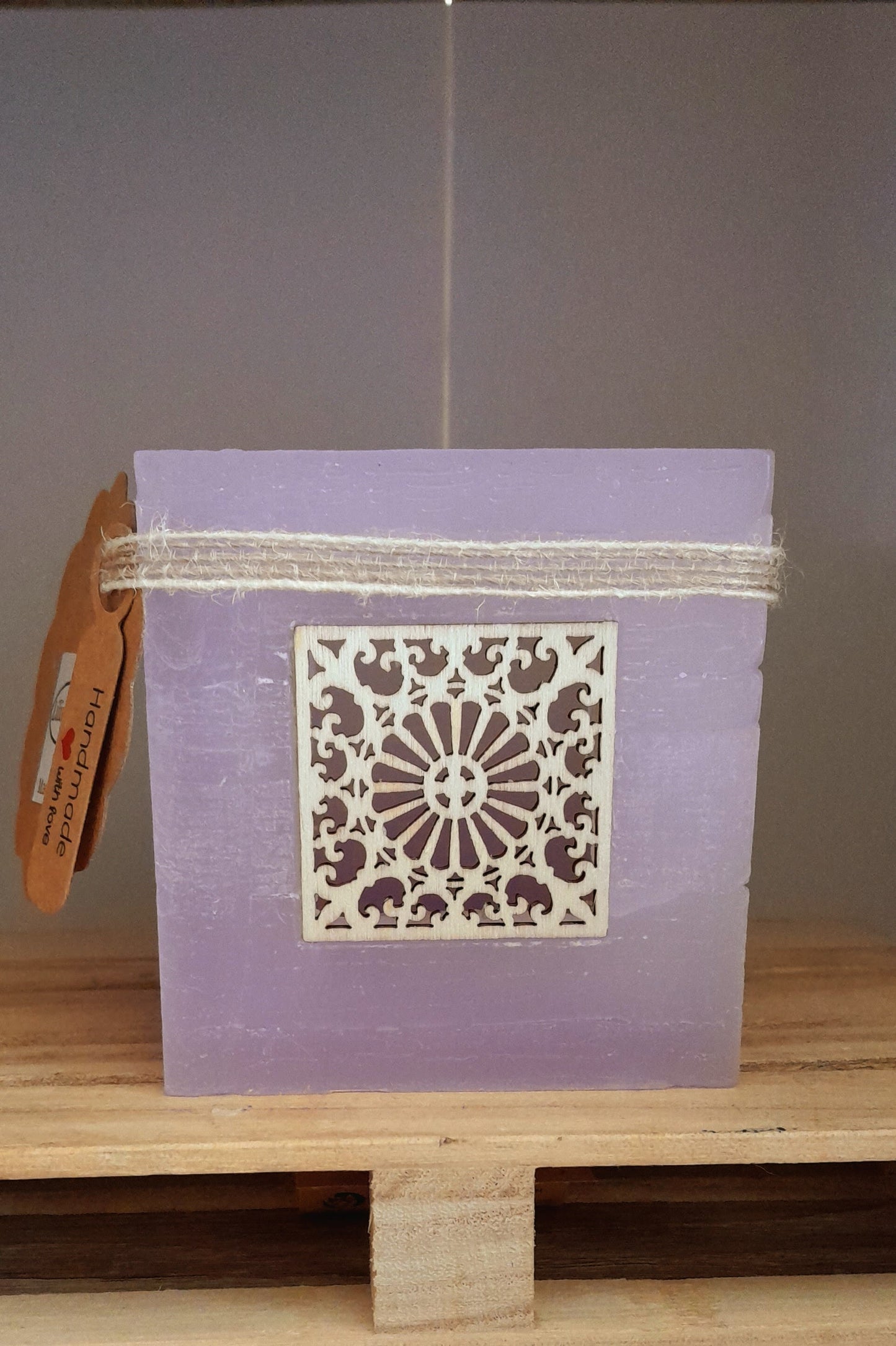Fanal de cera/Vela hueca aromática con aplique de madera compatible con LED o vela de té