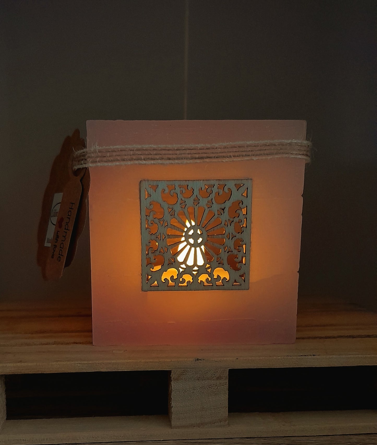 Fanal de cera/Vela hueca aromática con aplique de madera compatible con LED o vela de té