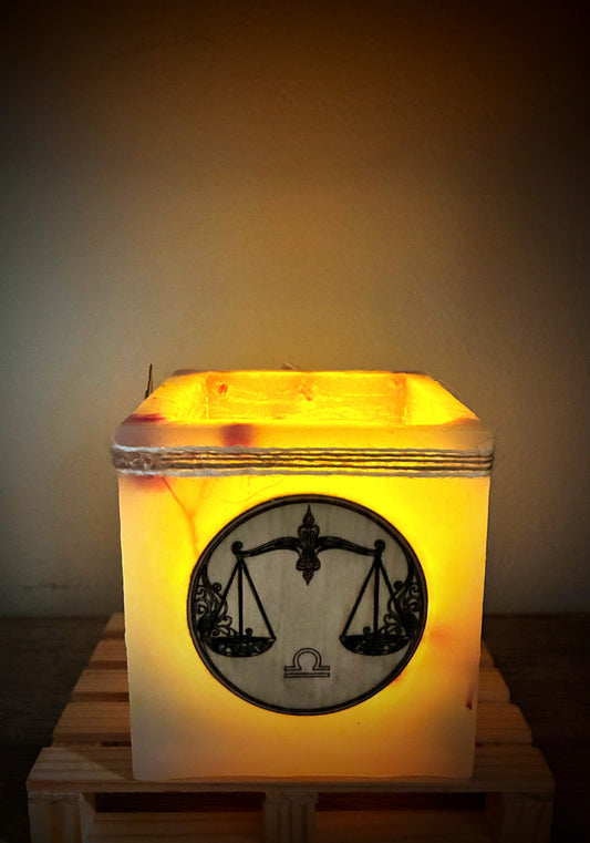 Fanal artesanal/vela hueca con  signo zodiaco -Libra