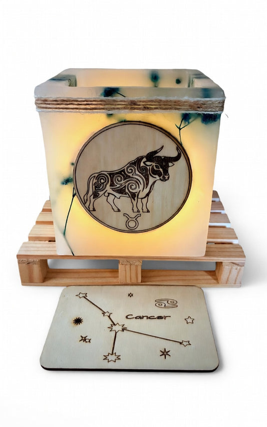 vela hueca sin llama, Fanal de cera /  con signo del Zodiaco -Tauro- LED