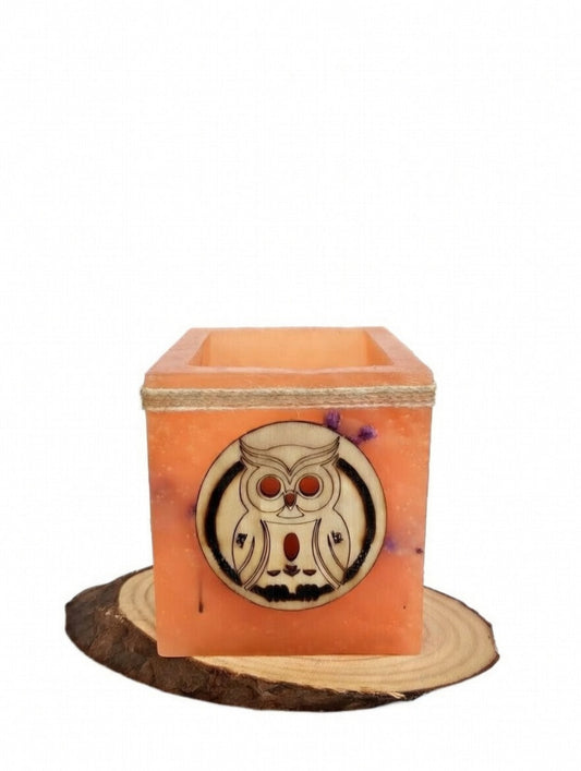 vela hueca, buho, fanal de cera, porta velas, artesanal