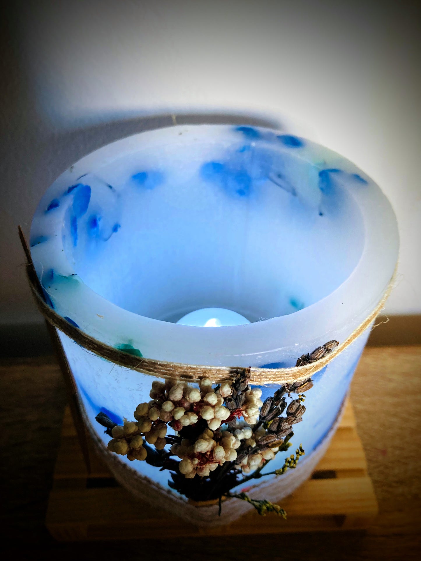 vela hueca o Fanal de Lavanda con Flores