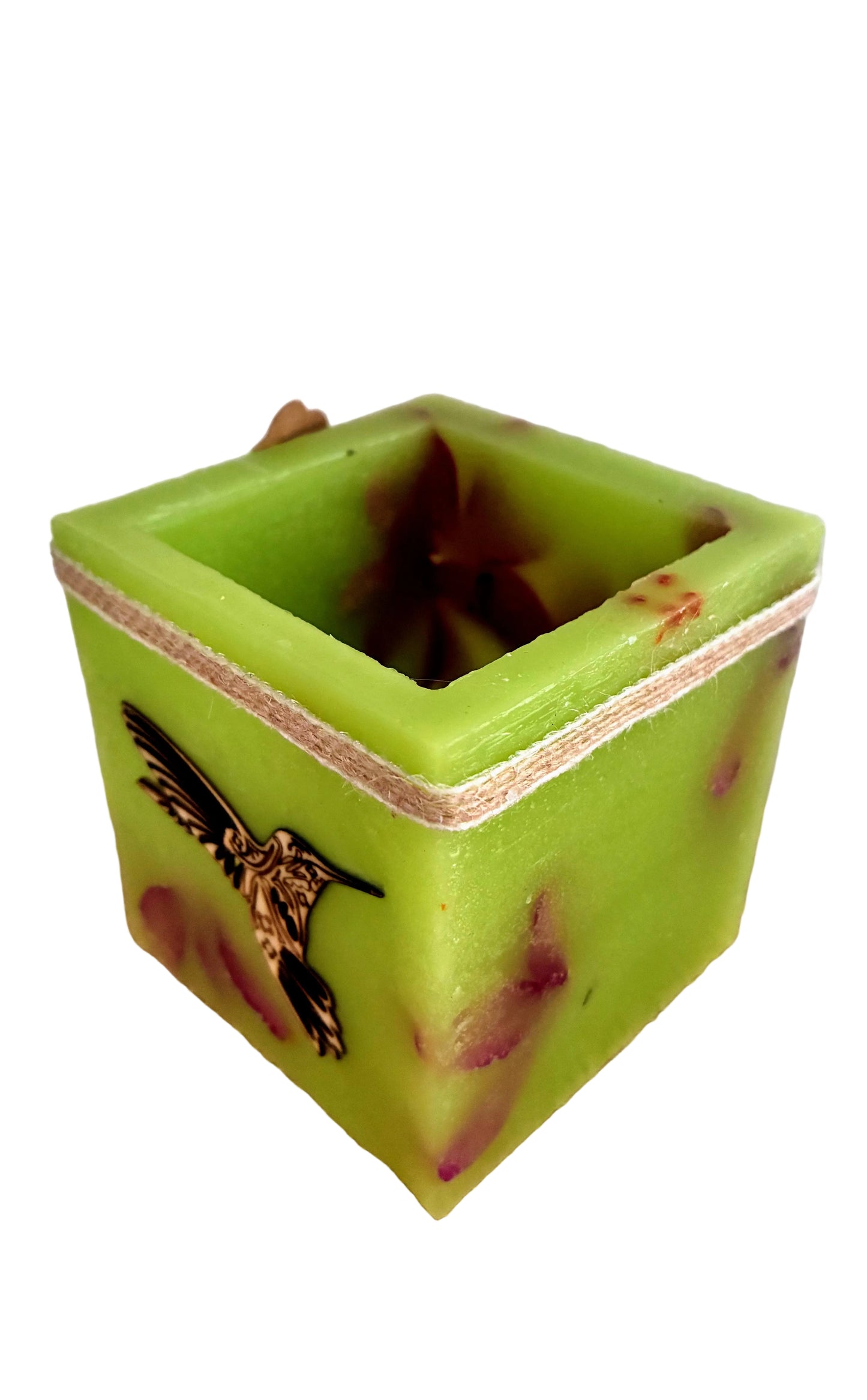 fanal de lado -con colibri-madera-velas huecas