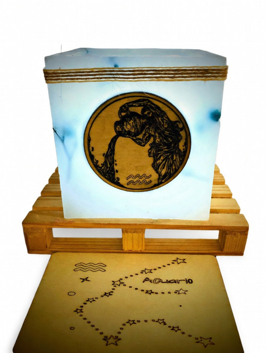 vela hueca artesanal, fanal de cera, zodiaco, acuario