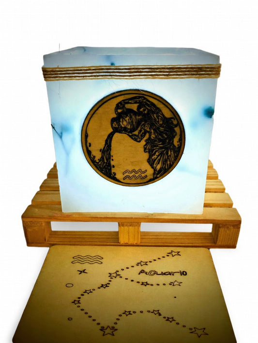 vela hueca artesanal, fanal de cera, zodiaco, acuario