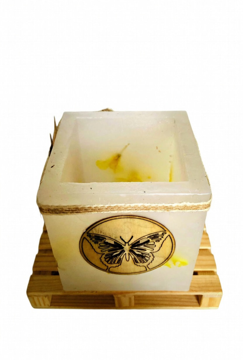 vela hueca, porta velas artesanal, mariposa 