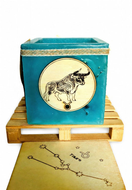 vela hueca sin llama, Fanal de cera /  con signo del Zodiaco -Tauro- LED