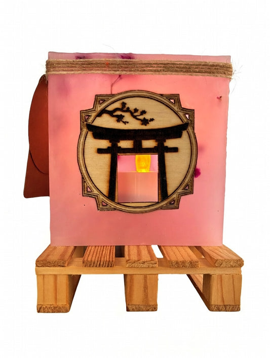 Vela Hueca / Fanal con Puerta Tori - Bambú y Flor de Cerezo | LED