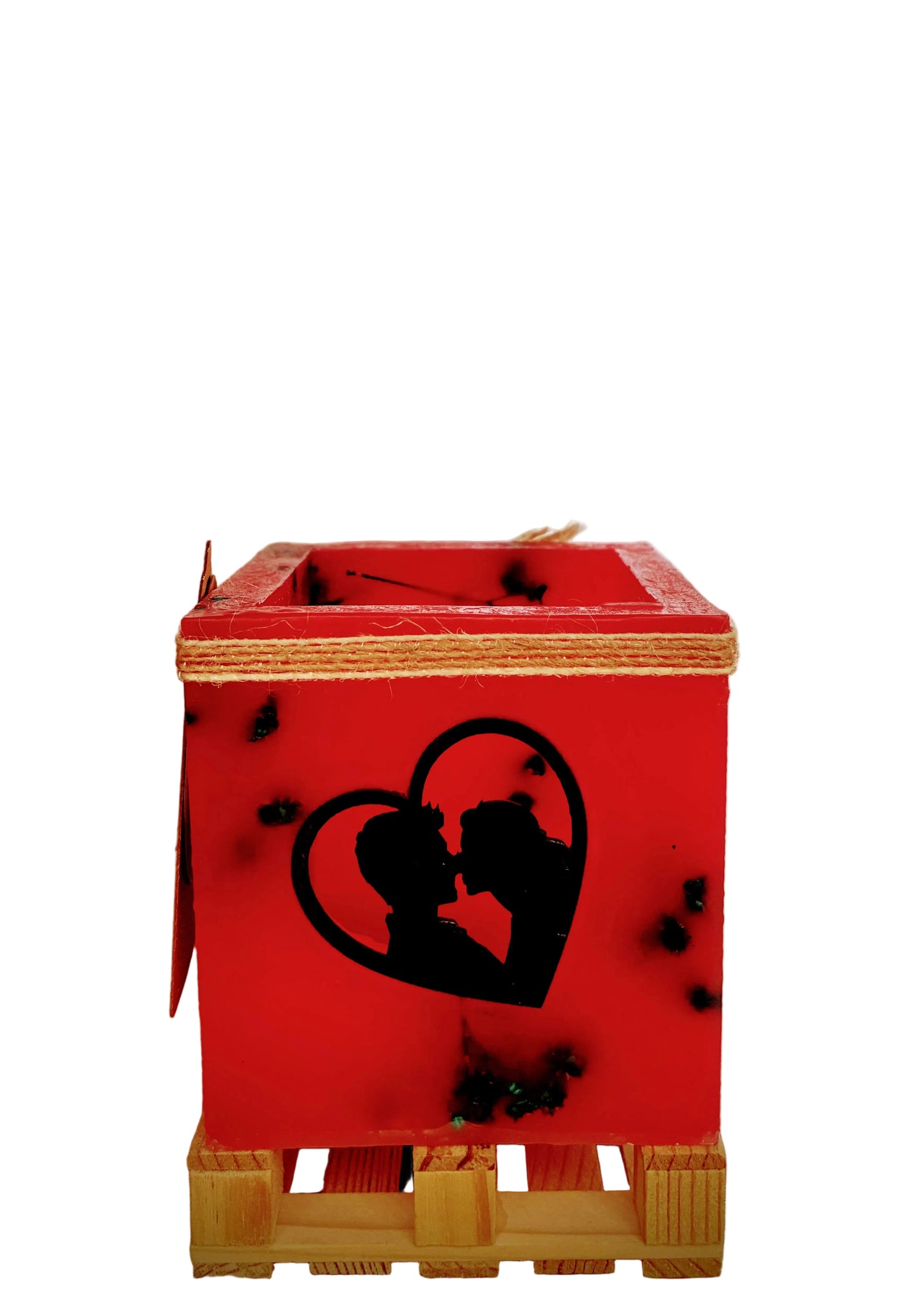 vela hueca san valentin, vela romantica, fanal de cera, artesanal