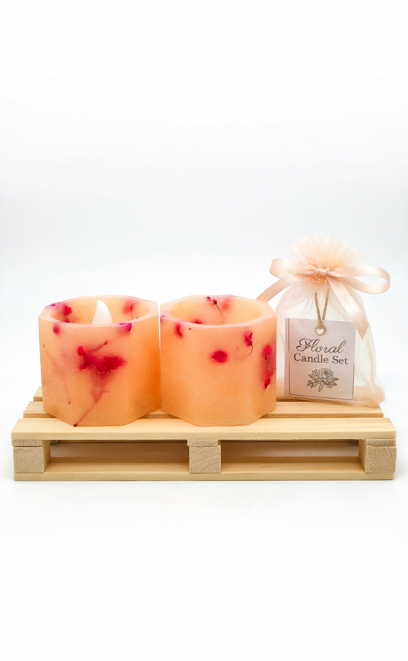 Pack 2 Velas Artesanales Hexagonales Pequeñas con LED y Aroma Floral – Incluye Bolsita de Regalo – Personalizables para Eventos (Bodas, Bautizos, Recuerdos)