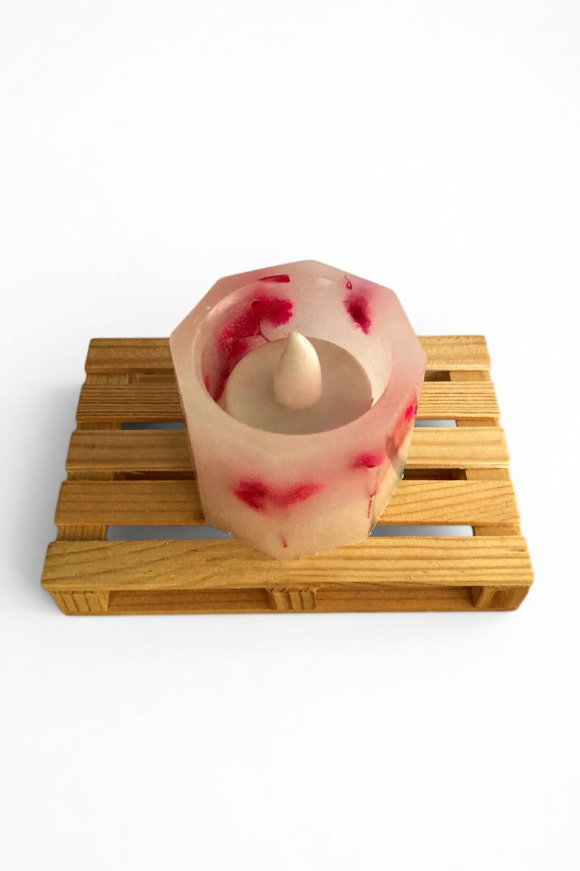 Pack 2 Velas Artesanales Hexagonales Pequeñas con LED y Aroma Floral – Incluye Bolsita de Regalo – Personalizables para Eventos (Bodas, Bautizos, Recuerdos)