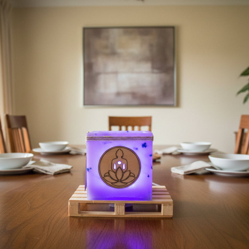 vela hueca, fanal de cera, porta velas, lilinnight, buda