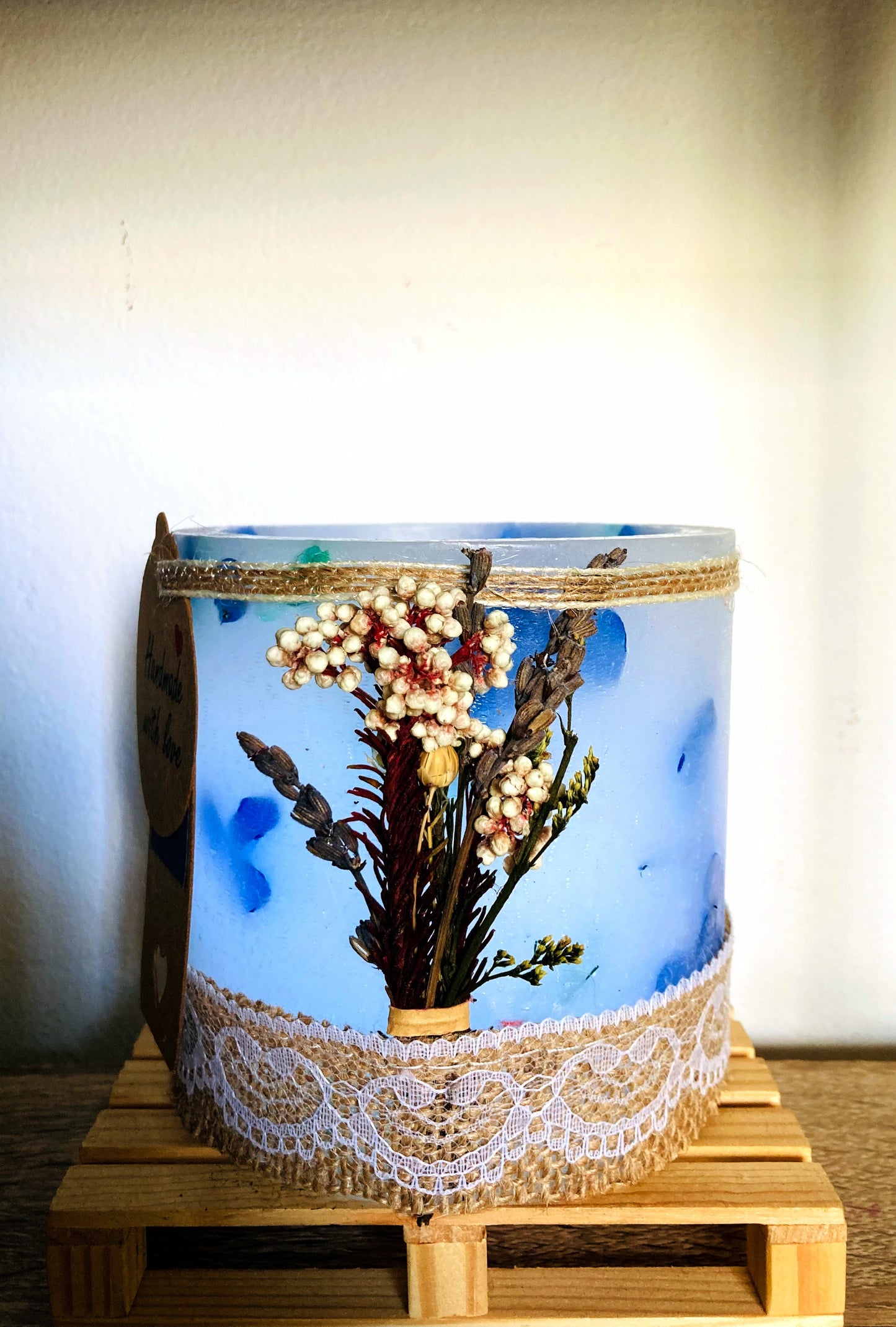 vela hueca o Fanal de Lavanda con Flores