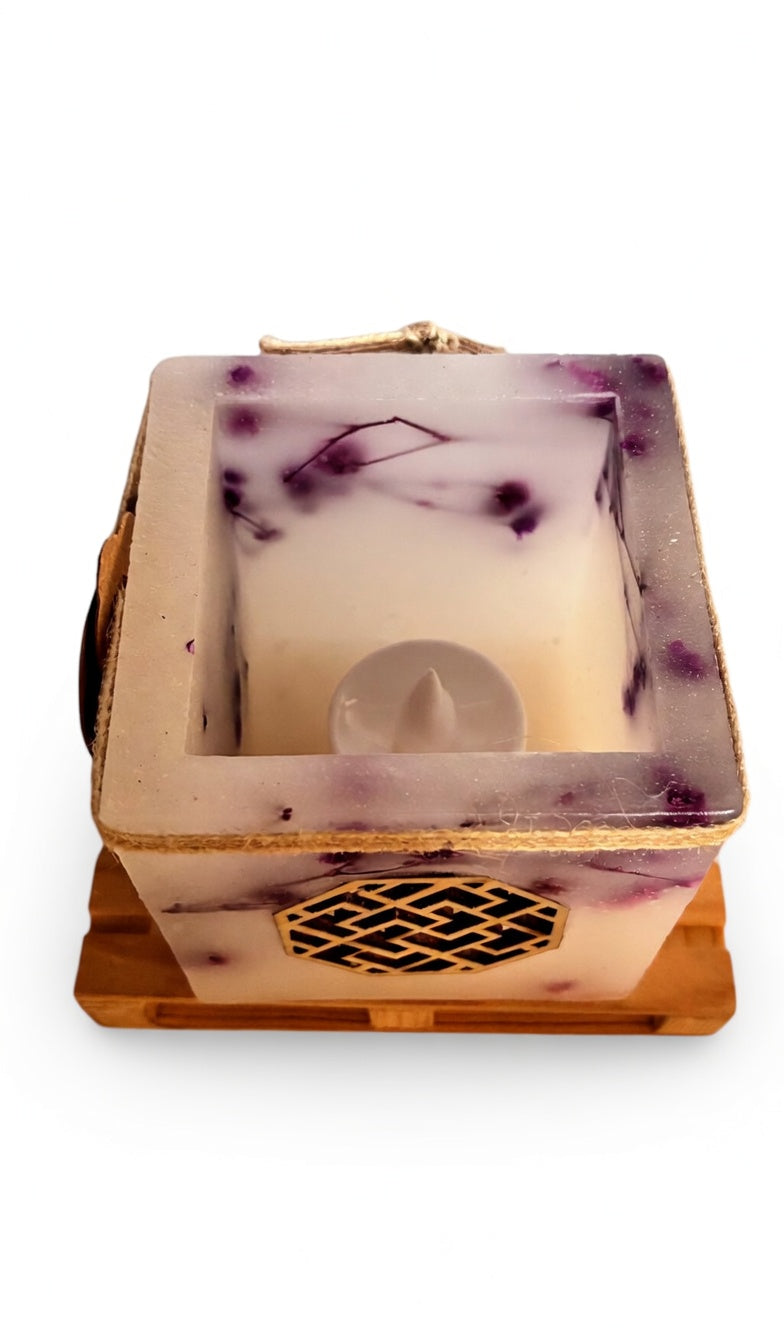 vela hueca, fanal de cera, con madera, lilinnight