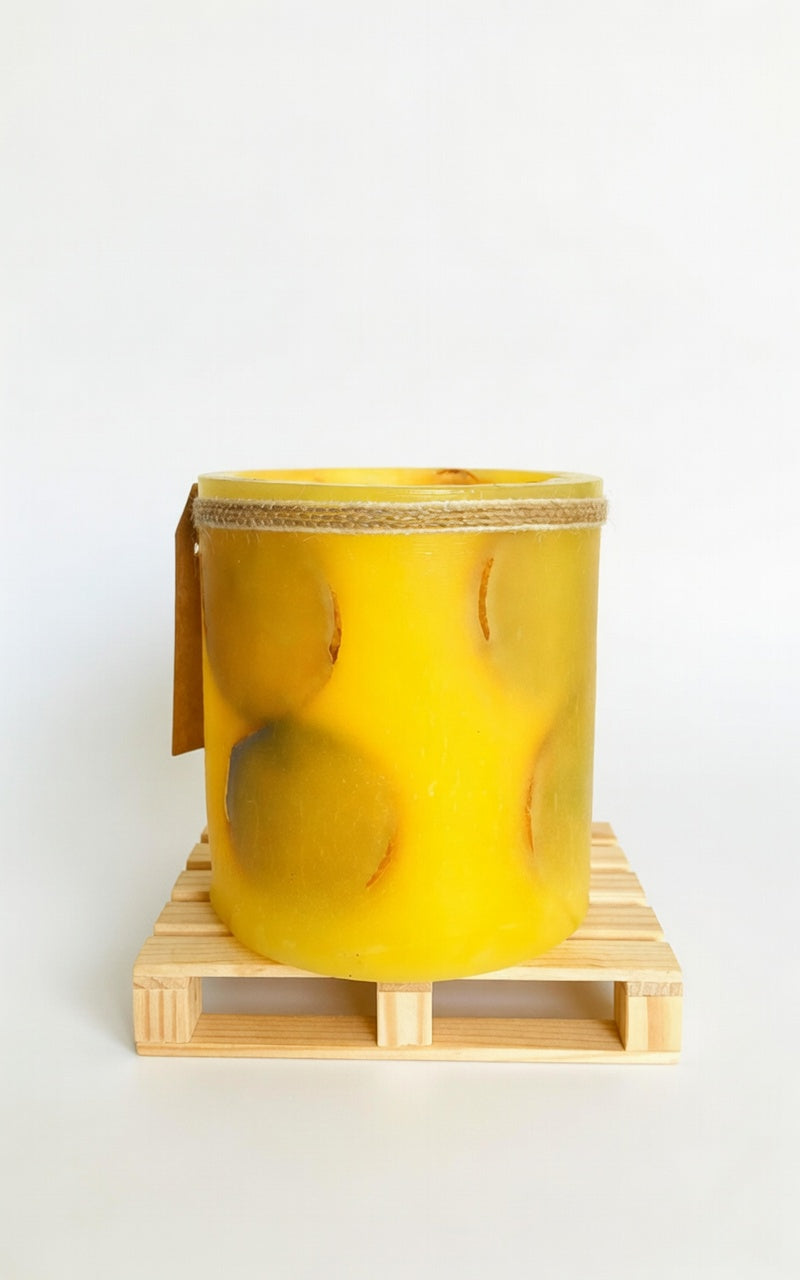Fanal de Cera/vela hueca Artesanal Lilinnight – Aroma a Limon (Hojas y cinta de yute)