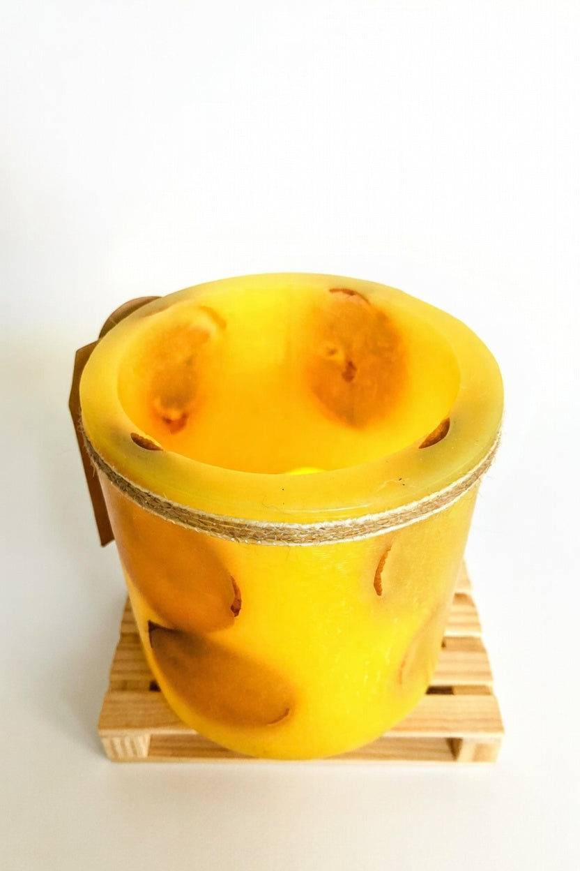 Fanal de Cera/vela hueca Artesanal Lilinnight – Aroma a Limon (Hojas y cinta de yute)