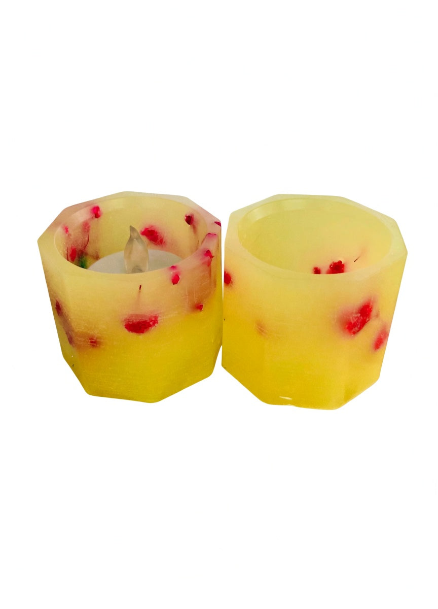 Pack 2 Velas Artesanales Hexagonales Pequeñas con LED y Aroma Floral – Incluye Bolsita de Regalo – Personalizables para Eventos (Bodas, Bautizos, Recuerdos)